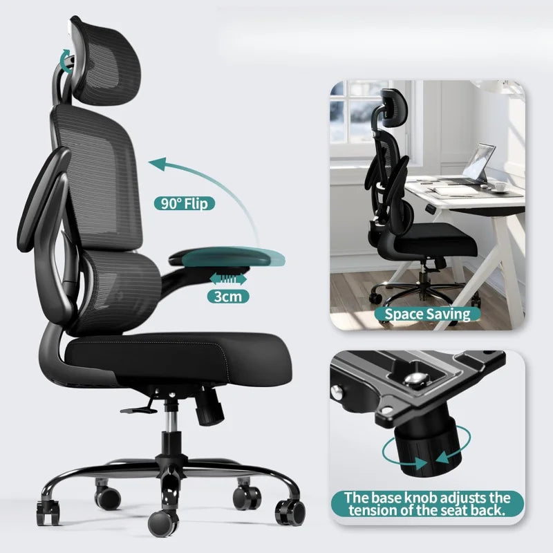 Office Desk Chairs with Wheels, Comfortable Gaming Chair, High Back Office Chair for Long Hours (Black)