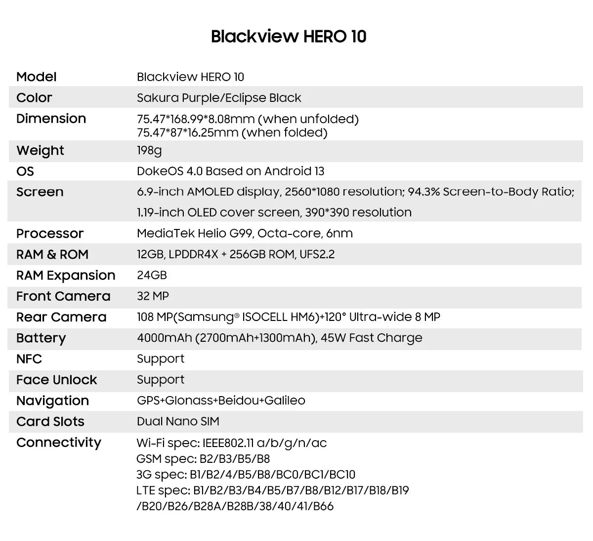 World Premiere Blackview HERO 10 Smartphone 6.9 inch AMOLED Folding Display 12GB 256GB 108MP Camera MTK Helio G99 45W Charging