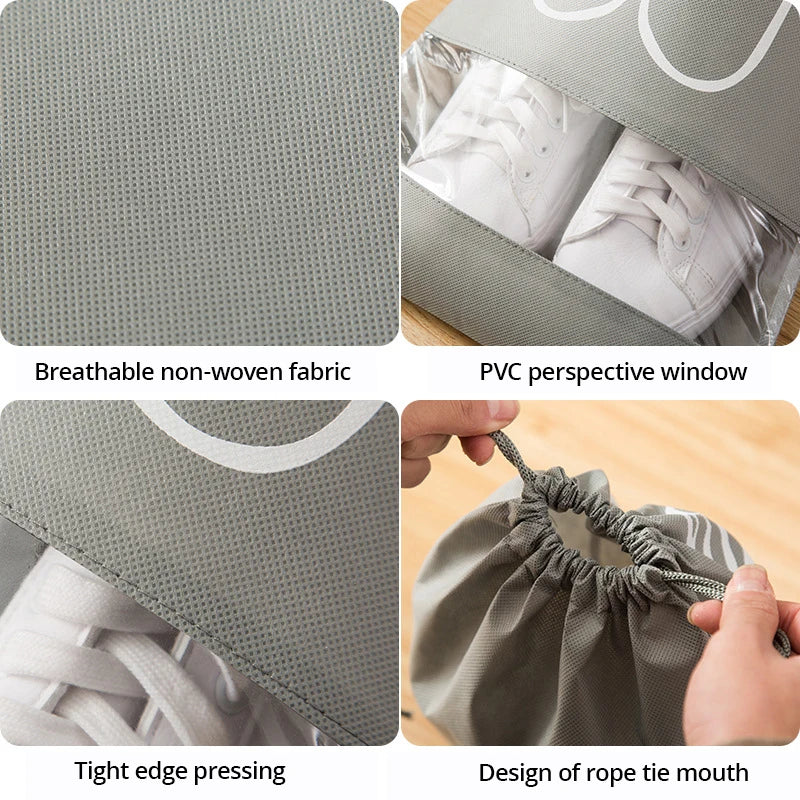 5pcs/set Shoe Storage Bag With Thickened Non-woven Fabric Strap Mouth Large Capacity Travel Waterproof Shoe Bag Moistureproof