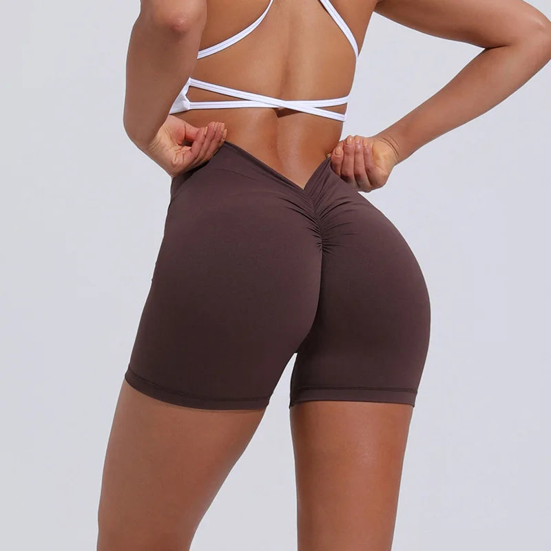 Yoga Shorts Women V Curve Sexy Gym Push Up Shorts Pleated Stretchy  Fitness Tights Cycling Shorts Activewear