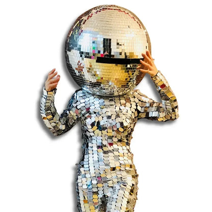 Disco Ball Helmet with Retractable Visor, Mysterious Mask, Cosplay Headgear, Disco Party Costume, cyberpunk Outfit, 40cm