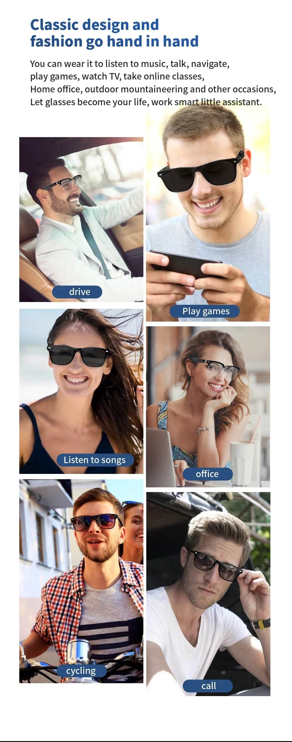 Modern Black technology E13 Bluetooth Smart Glasses Wireless Bluetooth Headset Anti Blue Light Sunglasses Man Woman Sunglasses - MarvelouStoree