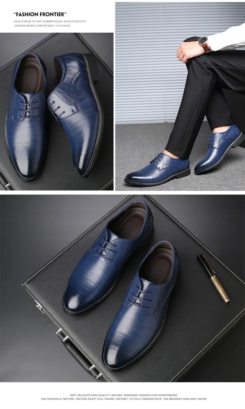 Men's Business Leather Shoes British Brown Pointed Lace Business Casual Leather Shoes Men Men Dress Shoes Wedding Shoes