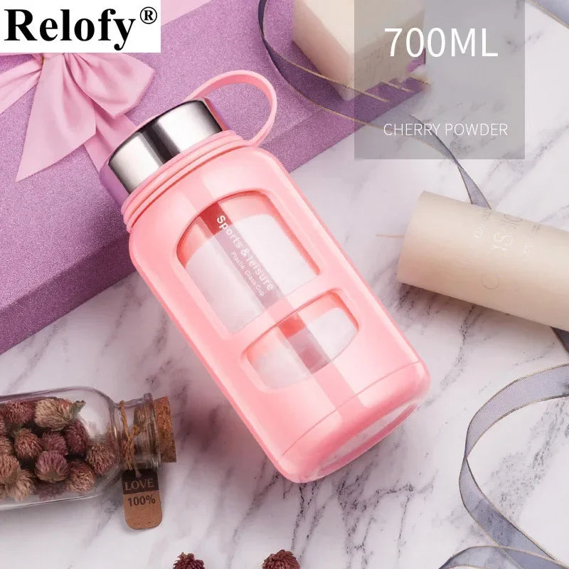 700/1000ml Large Capacity Portable Glass Water Bottles Outdoor Sports Water Bottle Leak-proof Bike Climbing Drinkware