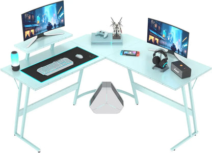 L Shaped Gaming Desk Computer Corner Desk PC Gaming Desk Table with Large Monitor Riser Stand for Home Office