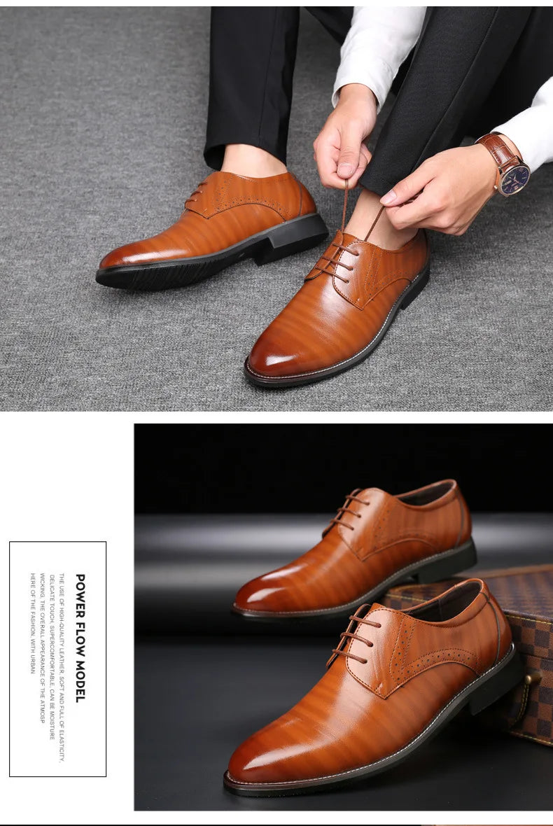 Men's Business Leather Shoes British Brown Pointed Lace Business Casual Leather Shoes Men Men Dress Shoes Wedding Shoes