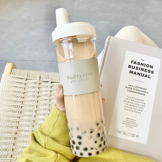 850ML Cute Pearl Milk Tea Straw Plastic Water Bottle with Cup Cover Women Large Capacity Juice Boba Milk Cup Drop-proof - MarvelouStoree