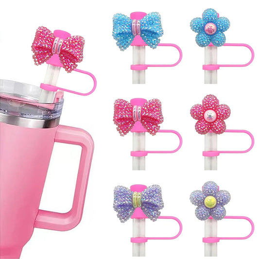 Flower Straw Cover Caps 10mm Silicone Straw Tips Lids Reusable Dust-Proof Straw Topper For Stanleys Cup Party Decor