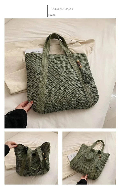 Elegant Ladies Straw Woven Handbag Women Holiday Beach Commute Casual Tote Top-Handle Bags Fashion Retro Shoulder Bags 2024