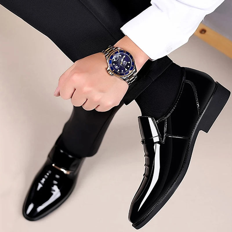 Patent Leather Shoes for Men Business Shoes Casual Point Toe Slip on Loafers for Men Luxury Party Wedding Plus Size Shoes