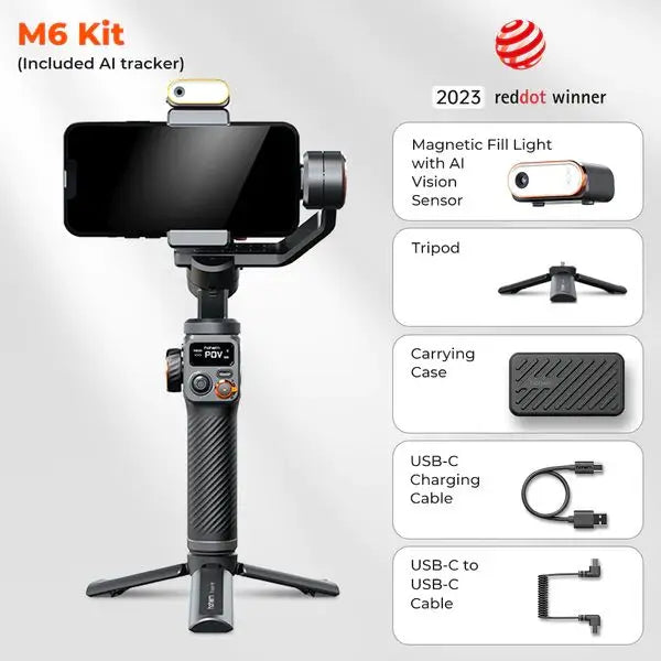 Hohem iSteady M6 Smartphone Gimbal Stabilizer, 3-Axis Gimbal, AI Auto-Tracking, Fill Light, for iPhone and Android