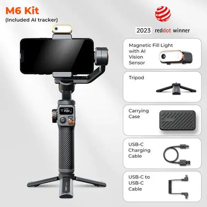 Hohem iSteady M6 Smartphone Gimbal Stabilizer, 3-Axis Gimbal, AI Auto-Tracking, Fill Light, for iPhone and Android