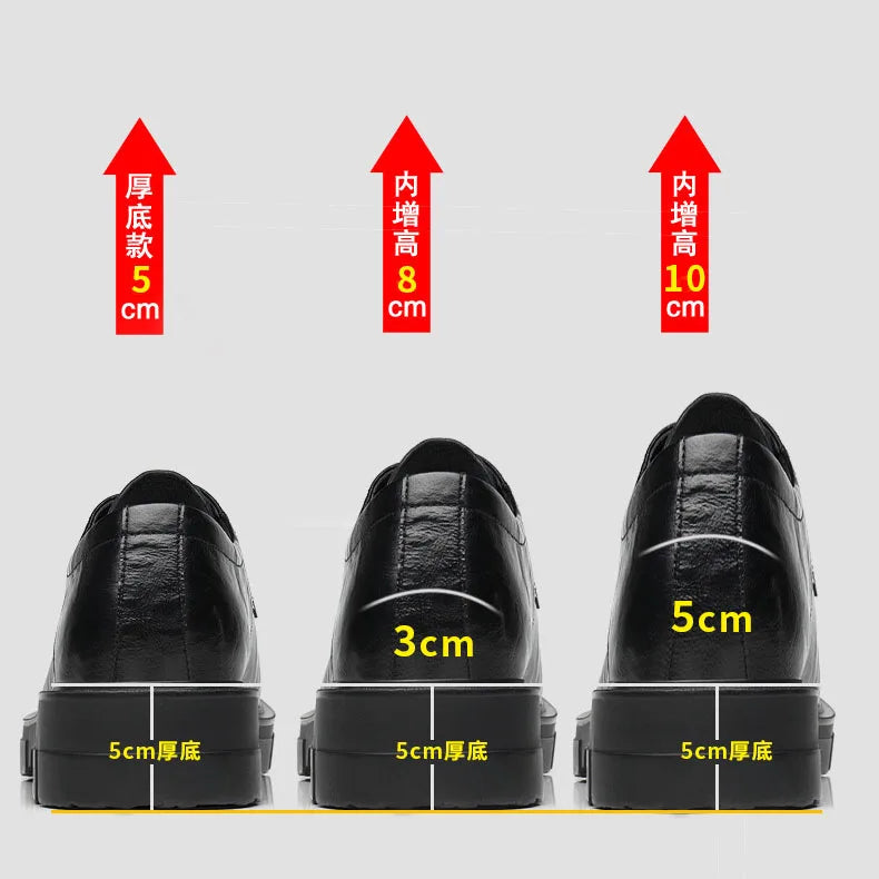 New Men Leather Shoes For Men Business Dress Shoes Slip On Invisible Inner Height Increasing Men's Shoes 8/10 CM Wedding Shoes