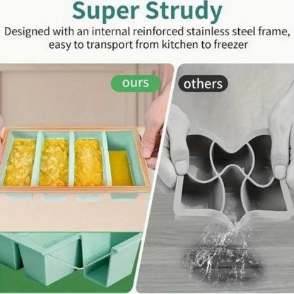 4 Grid Ice Tray Mold Food Freezing Container With Lid Silicone Soup Ice Cube Square Tray Mold DIY Ice Maker Ice Cube Tray