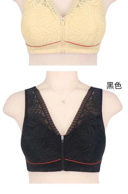 Soft cotton cups front zipper underwear breathable women no steel ring tank top lace large size bra