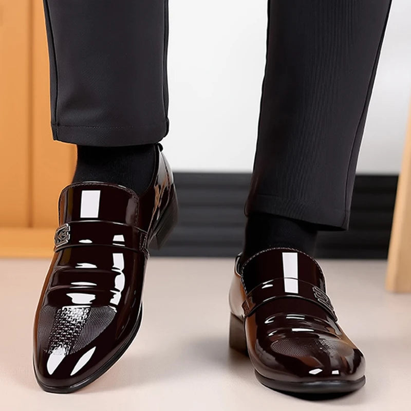 Brand New Patent Leather Shoes for Men Casual Business Shoes Office Work Shoes for Male Party Wedding Oxfords Point Toe Loafers