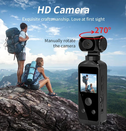 4K Ultra HD Pocket Action Camera 270° Rotatable Vlog Wifi Mini Sports Cam Waterproof Case Helmet Travel Bicycle Driver Recorder