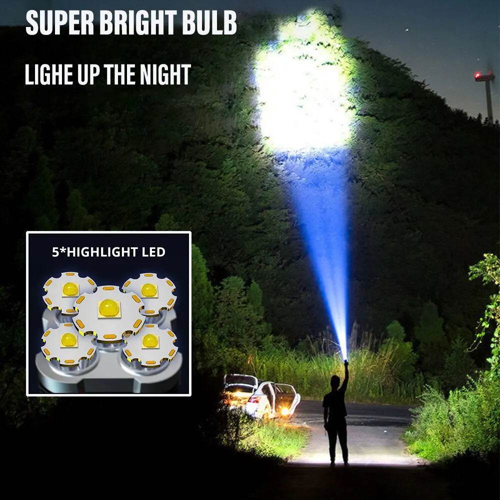 5LED High Power Led Flashlights Rechargeable Camping Spotlight with Side Light 3 Lighting Modes for Camping Adventure Outdoor - MarvelouStoree