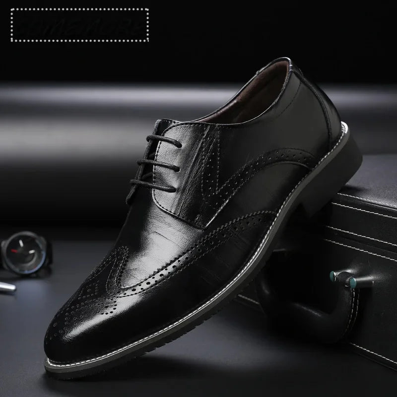 Fashion Black Brown Dress Shoes Mens Business Shoes PU Leather Oxford Social Luxury Shoes Boys Prom Casual Footwear Pointed Toe