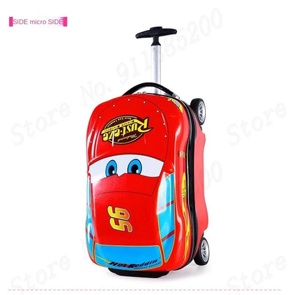 Cartoon Kids Suitcase Boys Can Ride 18" Trolley Box Car Elementary School Backpack with wheels 13" Travel Luggage Boarding Box