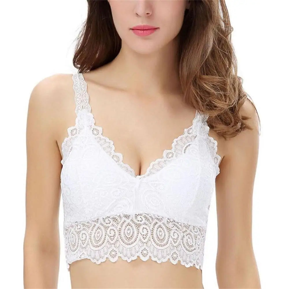 Summer Women Lace Cotton Tank Tops Sexy V Neck Lace Crochet Vest Casual Camisole Bralette Bustier Unpadded Bra