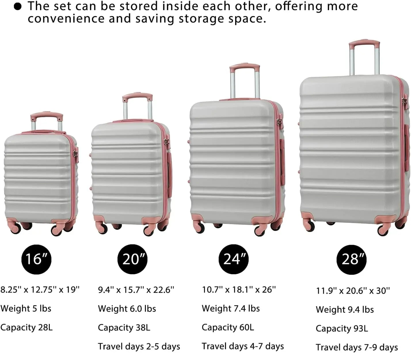 Luggage Set 4 Piece Luggage ABS hardshell TSA Lock Spinner Wheels Luggage Carry on Suitcase WHITE-BROWN, 6 piece set