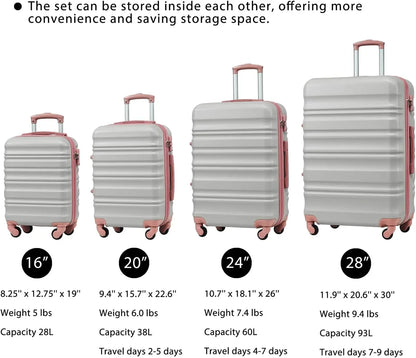 Luggage Set 4 Piece Luggage ABS hardshell TSA Lock Spinner Wheels Luggage Carry on Suitcase WHITE-BROWN, 6 piece set