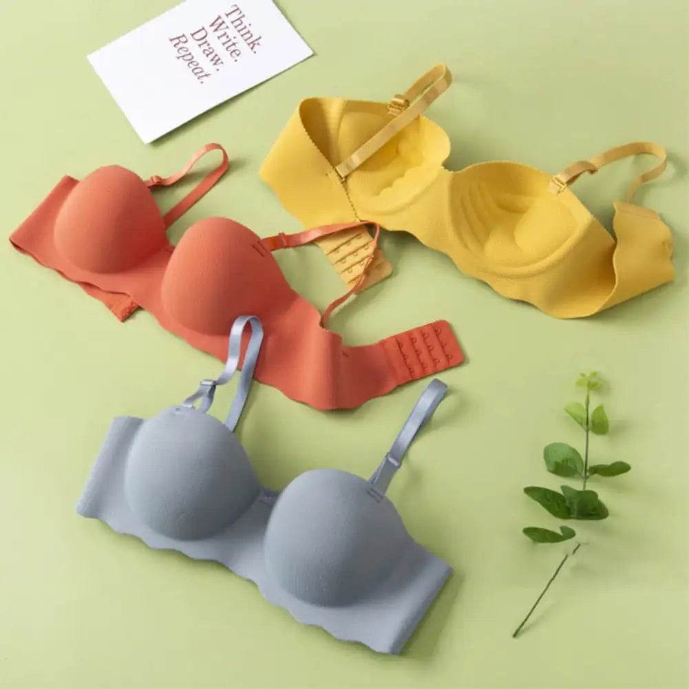 Female Gather Removable Shoulder Strap Solid Color Wireless Lingerie One-pieces Sexy Bras Push Up Seamless Underwear for Women - MarvelouStoree