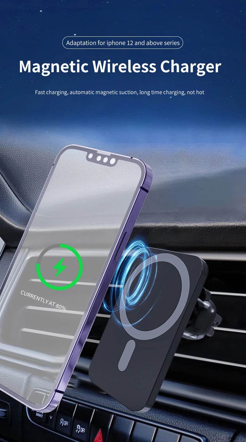 Magnetic Car Wireless Charger For iPhone 15 14 13 12 Pro Max Mini Macsafe Car Phone Holder Stand Mount Fast Charging Station