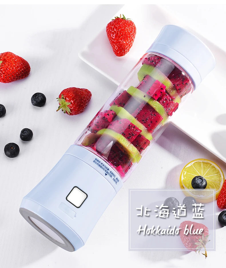 480ml Rechargeable Blender Eco-friendly Glass Bottle Juice Extractor 6 Blades Portable Fruits Mixer Grinder Juice Maker Machine