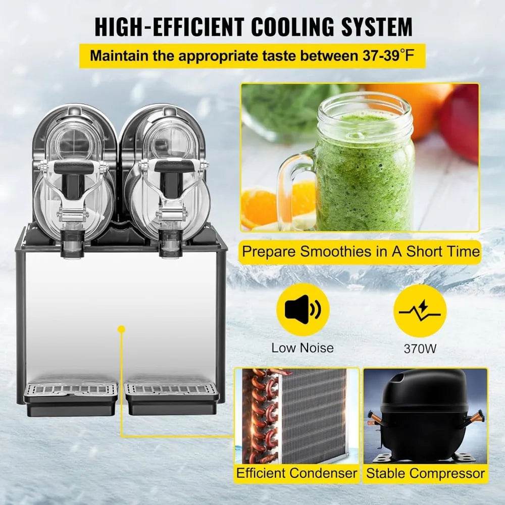 Slushy Machine, 3Lx2Tank Slushie Machine, 370W Frozen Drink Machine with Temperature Preservation, Slushy Maker - MarvelouStoree