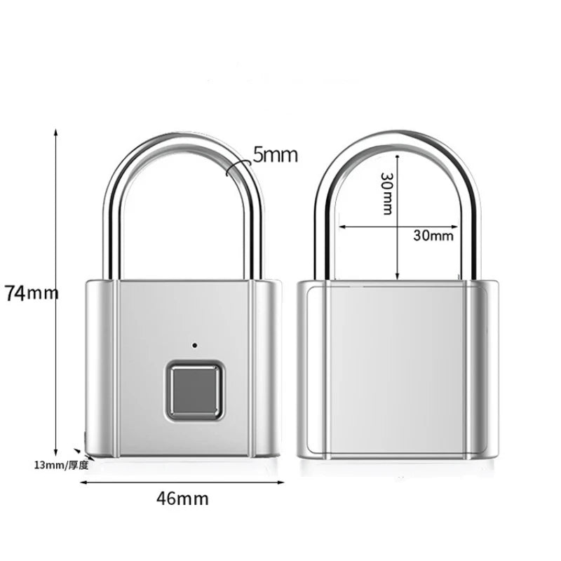 Smart Fingerprint Padlock Waterproof Biometric Fingerprint Keyless Door Lock USB Rechargeable Security Padlock for House Unlock