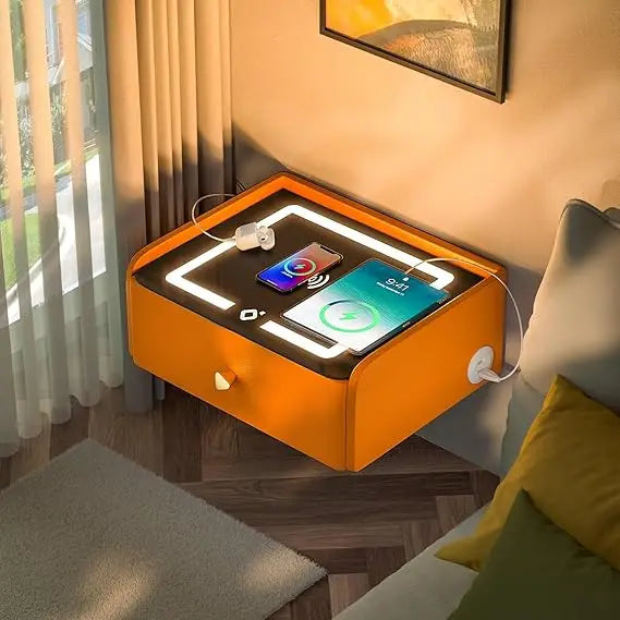 Smart Nightstands,LED Wall Mounted Bedside Table, Rechargeable Floating Bedroom Nightstands