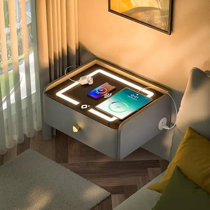 Smart Nightstands,LED Wall Mounted Bedside Table, Rechargeable Floating Bedroom Nightstands