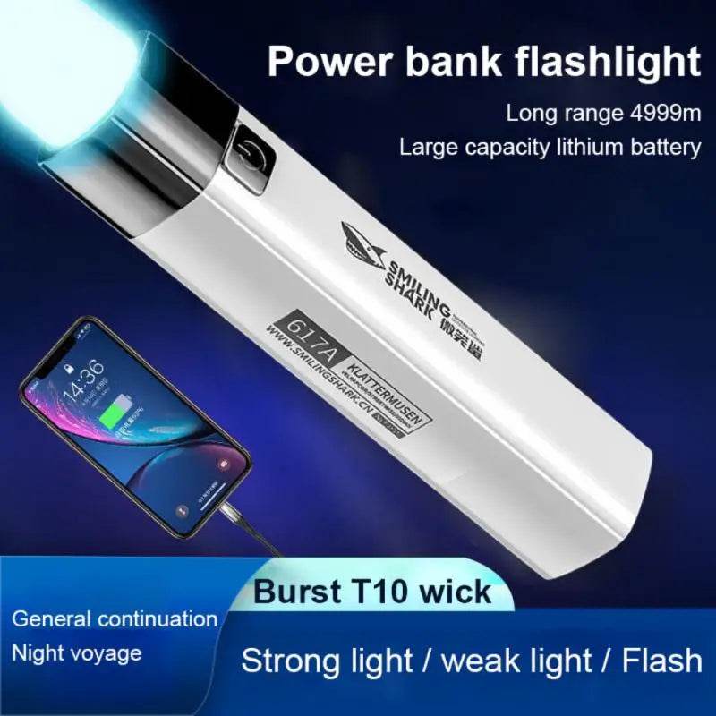 Smiling Shark Strong Light Flashlight Waterproof Side Light Power Bank Mini Portable Remote Flashlight Outdoor Hiking Camping - MarvelouStoree