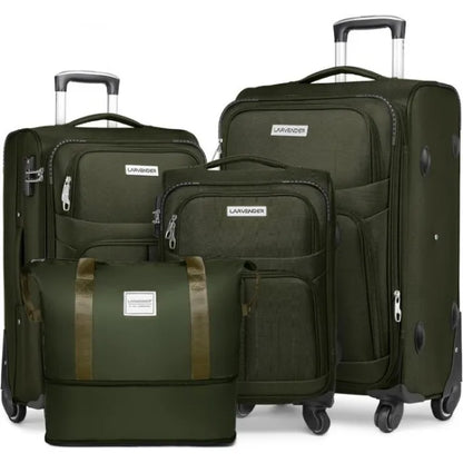 Softside Luggage Sets 4 Piece with Duffel Bag, Expandable Rolling Suitcases Set with Spinner Wheels, Lightweight Travel Luggage