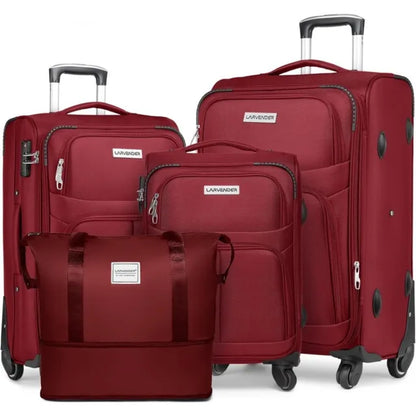 Softside Luggage Sets 4 Piece with Duffel Bag, Expandable Rolling Suitcases Set with Spinner Wheels, Lightweight Travel Luggage