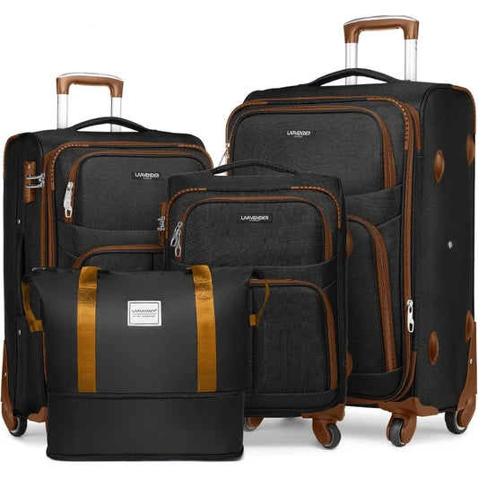 Softside Luggage Sets 4 Piece with Duffel Bag, Expandable Rolling Suitcases Set with Spinner Wheels, Lightweight Travel Luggage