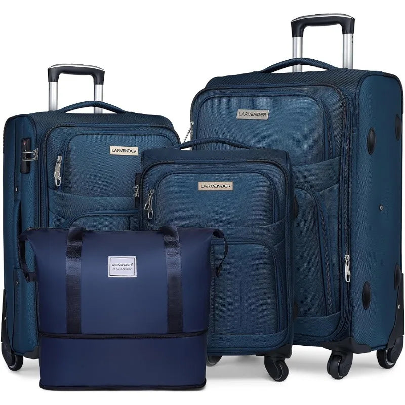 Softside Luggage Sets 4 Piece with Duffel Bag, Expandable Rolling Suitcases Set with Spinner Wheels, Lightweight Travel Luggage