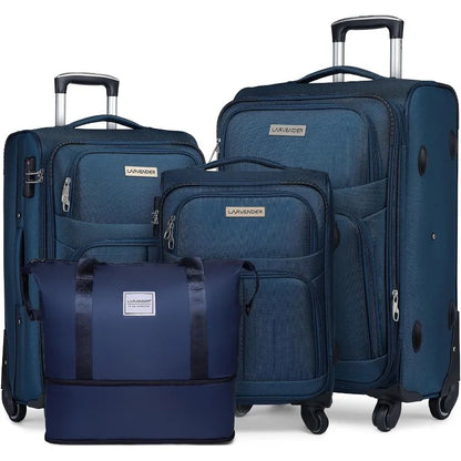 Softside Luggage Sets 4 Piece with Duffel Bag, Expandable Rolling Suitcases Set with Spinner Wheels, Lightweight Travel Luggage