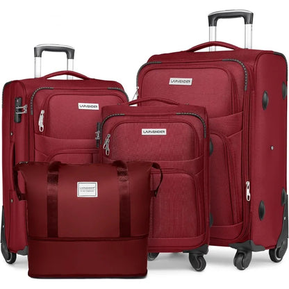 Softside Luggage Sets 4 Piece with Duffel Bag, Expandable Rolling Suitcases Set with Spinner Wheels, Lightweight Travel Luggage