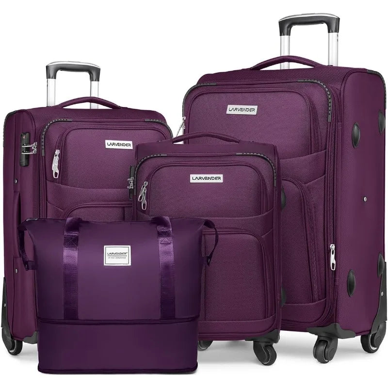 Softside Luggage Sets 4 Piece with Duffel Bag, Expandable Rolling Suitcases Set with Spinner Wheels, Lightweight Travel Luggage