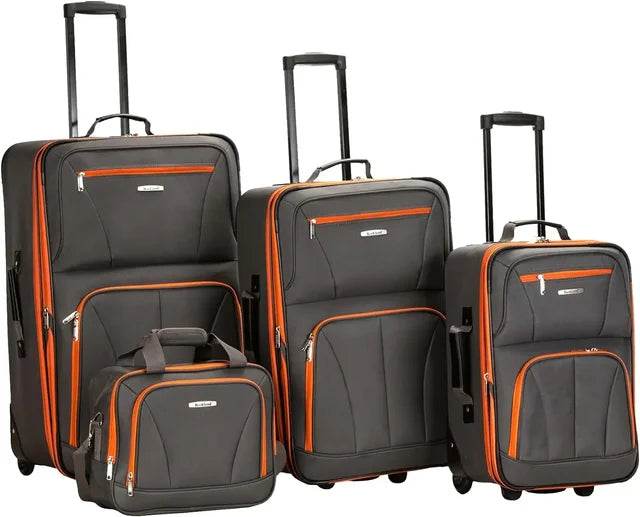 Softside Upright Luggage Set,Internal Retractable Handles Expandable, Charcoal, 4-Piece (14/19/24/28)，Expandable Luggage - MarvelouStoree