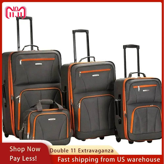 Softside Upright Luggage Set,Internal Retractable Handles Expandable, Charcoal, 4-Piece (14/19/24/28)，Expandable Luggage - MarvelouStoree