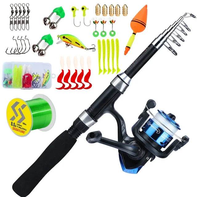 Sougayilang Kids Fishing Pole Set Full Kits with Telescopic Fishing Rod and Spinning Reel Baits Hooks Saltwater Travel Pole Set - MarvelouStoree