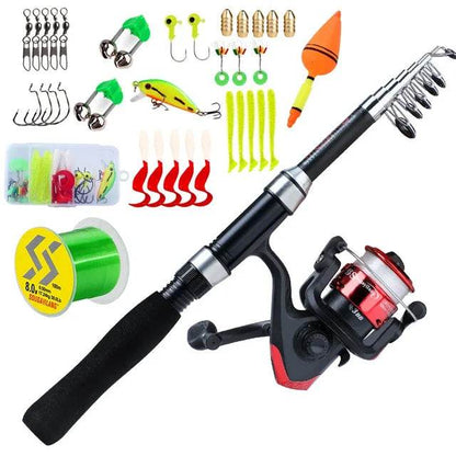 Sougayilang Kids Fishing Pole Set Full Kits with Telescopic Fishing Rod and Spinning Reel Baits Hooks Saltwater Travel Pole Set - MarvelouStoree