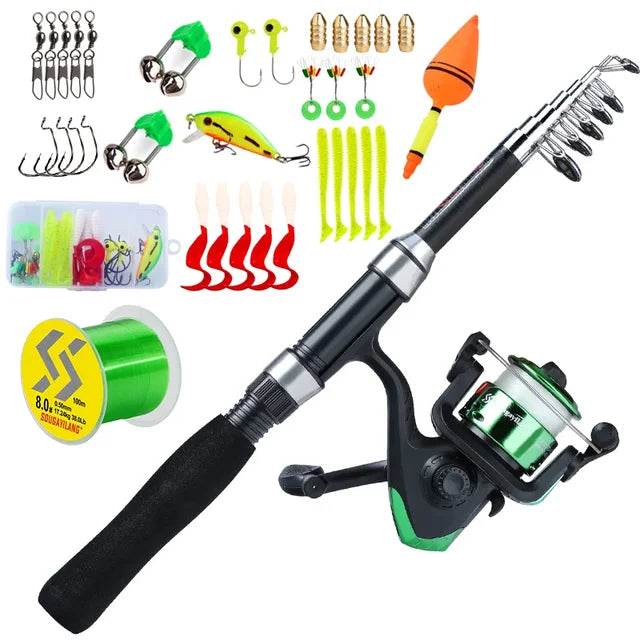 Sougayilang Kids Fishing Pole Set Full Kits with Telescopic Fishing Rod and Spinning Reel Baits Hooks Saltwater Travel Pole Set - MarvelouStoree