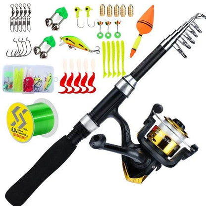 Sougayilang Kids Fishing Pole Set Full Kits with Telescopic Fishing Rod and Spinning Reel Baits Hooks Saltwater Travel Pole Set - MarvelouStoree