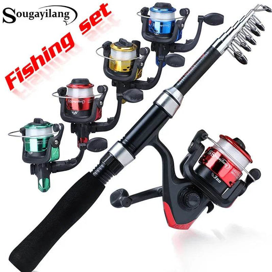 Sougayilang Kids Fishing Pole Set Full Kits with Telescopic Fishing Rod and Spinning Reel Baits Hooks Saltwater Travel Pole Set - MarvelouStoree