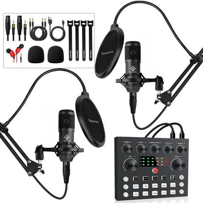 Squarock Podcast Equipment Bundle with DJ Mixer and Condenser Microphone,Audio Mixer Perfect for PC/Phone/Laptop,Recordin,Gaming